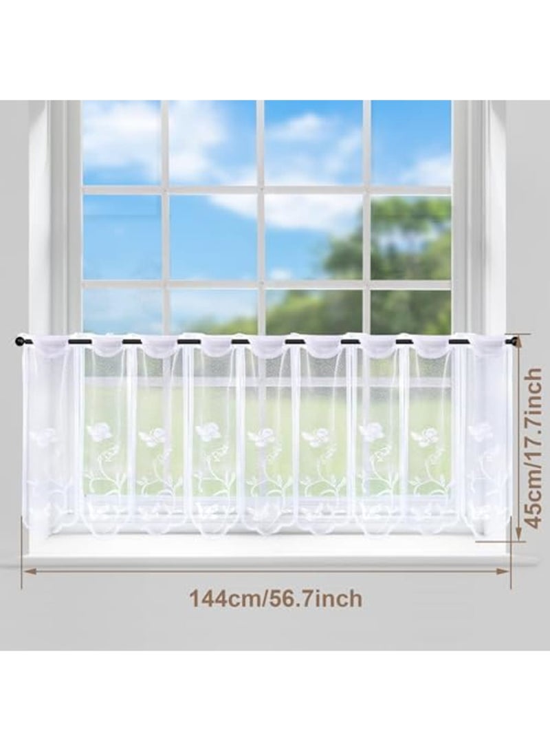 Luckam Kitchen Curtains, Cafe Curtains, Lace Sheer Short Curtains with Rod Pocket, Light Filtering Half Window Design for Small Window Privacy in Kitchen Bathroom Bedroom Living Room Decor, White - Image 5