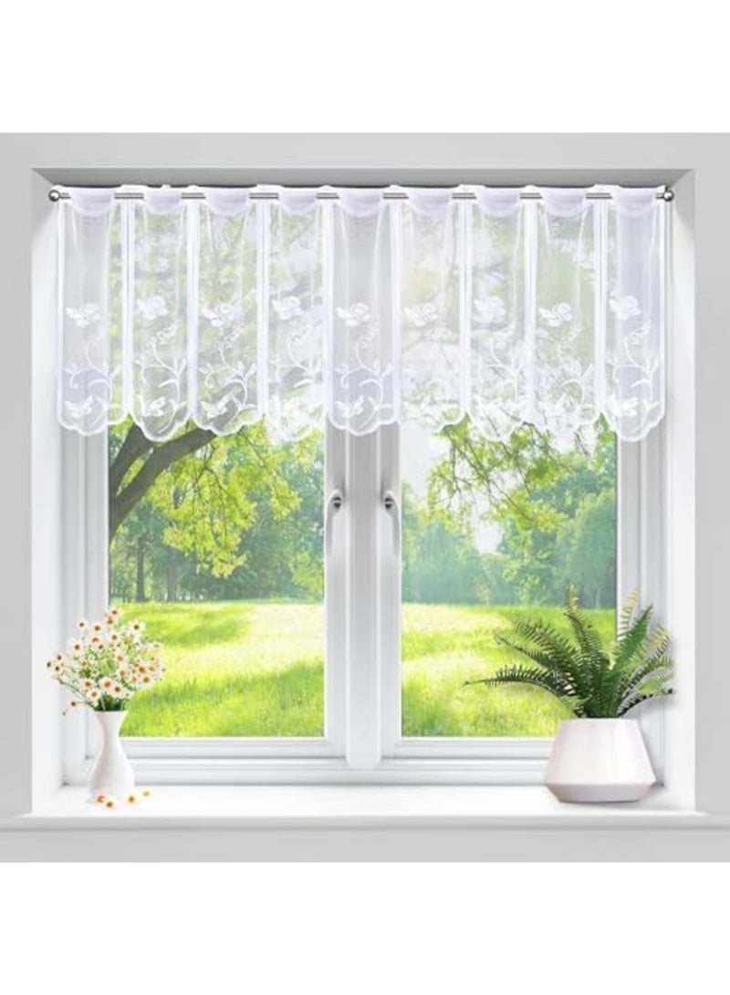 Luckam Kitchen Curtains, Cafe Curtains, Lace Sheer Short Curtains with Rod Pocket, Light Filtering Half Window Design for Small Window Privacy in Kitchen Bathroom Bedroom Living Room Decor, White - Image 1