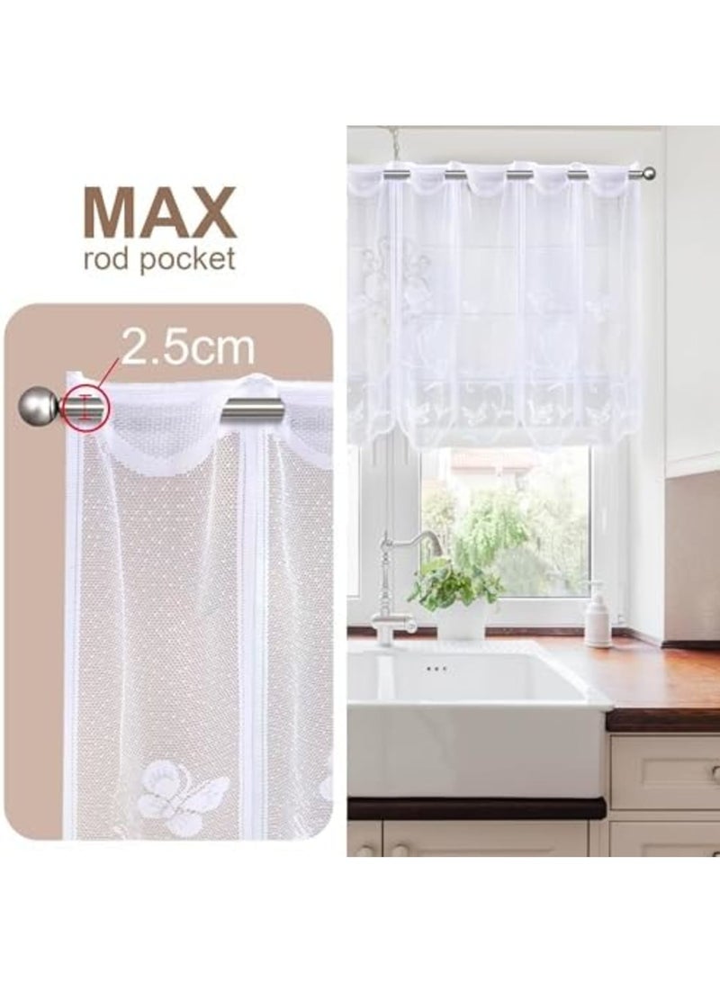 Luckam Kitchen Curtains, Cafe Curtains, Lace Sheer Short Curtains with Rod Pocket, Light Filtering Half Window Design for Small Window Privacy in Kitchen Bathroom Bedroom Living Room Decor, White - Image 2