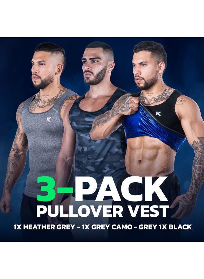 Kewlioo Men's Heat Trapping Pullover Sweat Enhancing Vest - Sauna Suit Shirt Compression Vest Shapewear Top for Gym Exercise, Multicolor 3-pack, XXL-3XL - Image 2