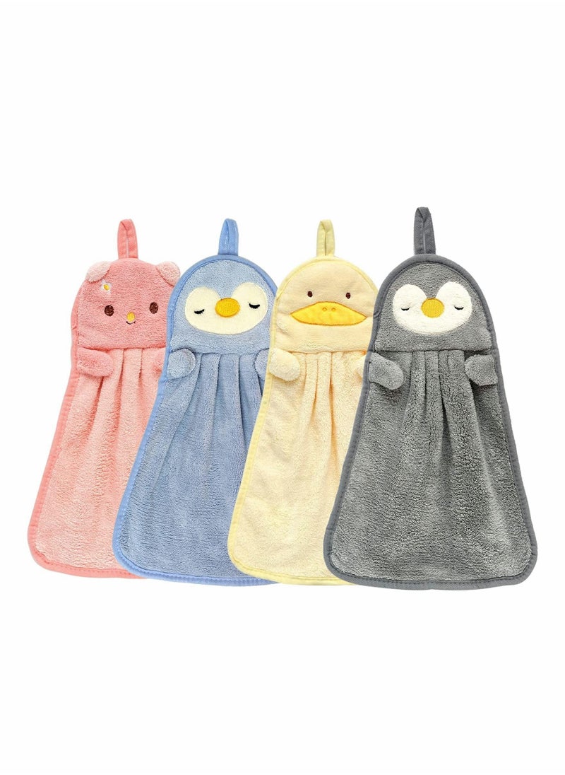 Y&D 4 Packs Cute Hand Towels - Ultra Thick Children Bathroom Cartoon Animals Microfiber Absorbent for Kitchen  - Image 1