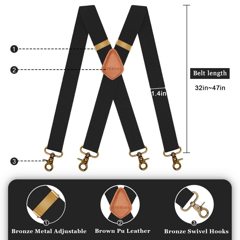 AYOSUSH Suspenders for Men Swivel Snap Hooks Black Elastic Formal Heavy Duty Braces Big And Tall - Image 2