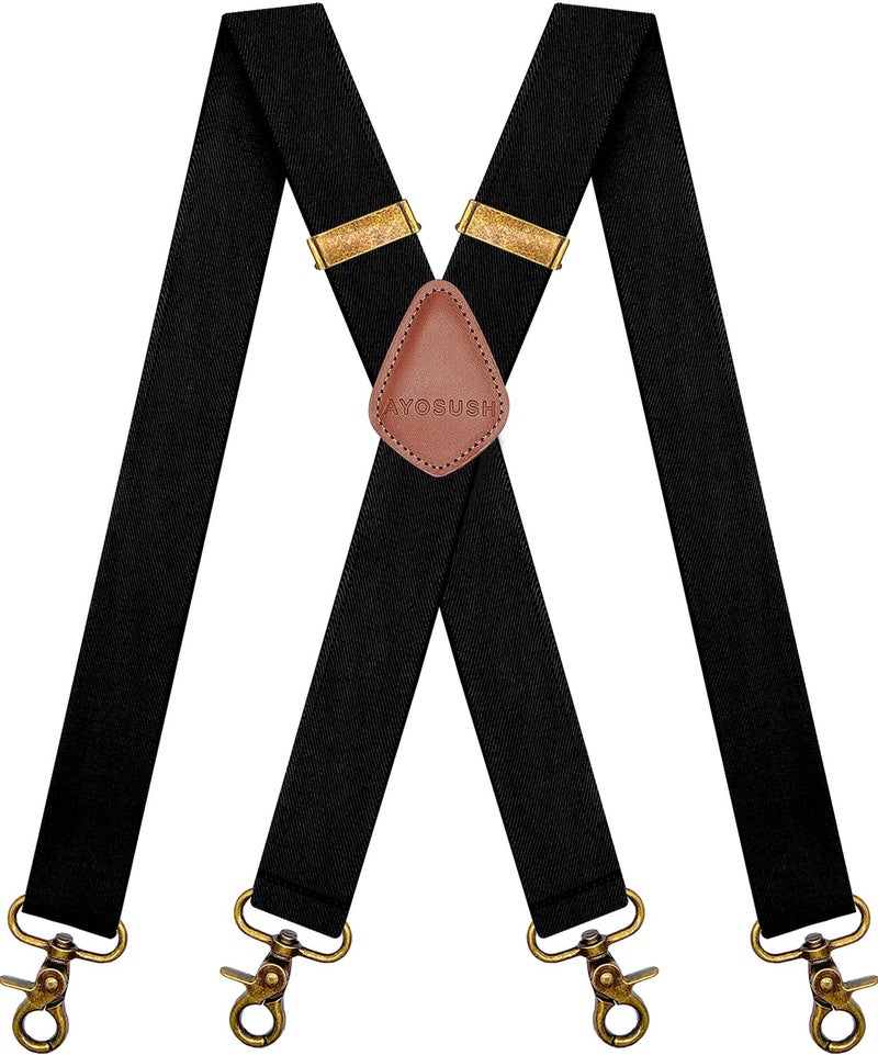 AYOSUSH Suspenders for Men Swivel Snap Hooks Black Elastic Formal Heavy Duty Braces Big And Tall - Image 1