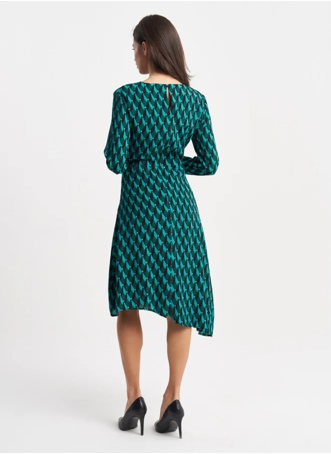 ZABAIONE Women's Geometric Print Midi Dress - Green