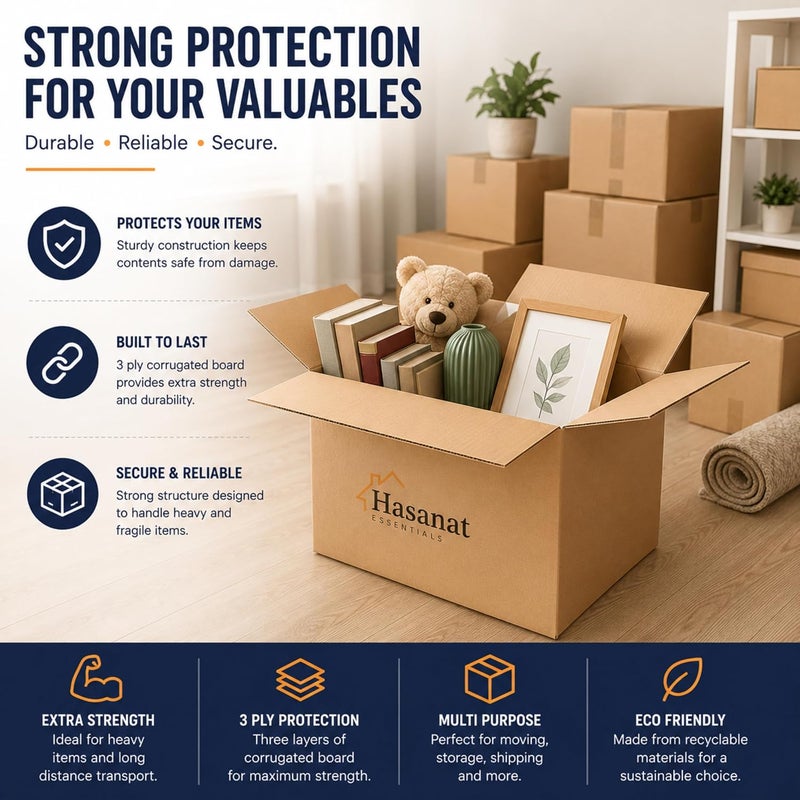 Hasanat Essentials 3 PLY Cardboard Box (35x35x20CM / 14x14x8Inches) shipping, moving, packing, storage, storage box 3 ply empty carton 5 pcs - Image 4