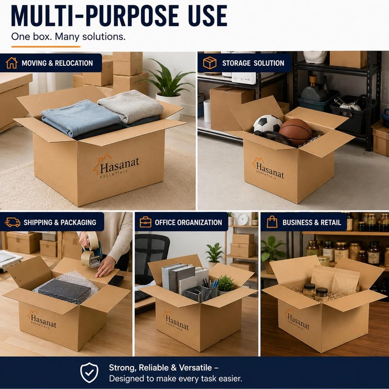 Hasanat Essentials 3 PLY Cardboard Box (35x35x20CM / 14x14x8Inches) shipping, moving, packing, storage, storage box 3 ply empty carton 5 pcs - Image 5