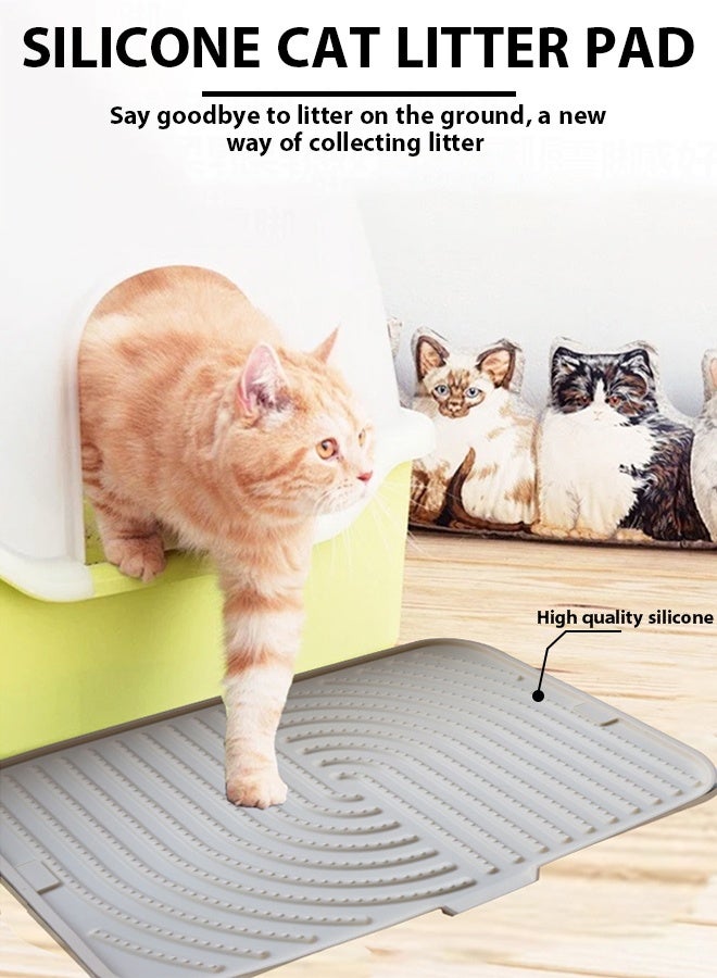Cat Litter Mat Grey Trapping for Litter Box,Silicone cat litter pad anti slip foldable pet silicone pad prevents cat litter from being taken out, No-Slip & Large, Urine & Waterproof, Honeycomb Double Layer Anti Tracking Kitty Mats, No Phthalate, Washable Easy Clean (30 x 45cm, Grey) - Image 1