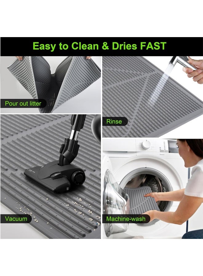 Cat Litter Mat Grey Trapping for Litter Box,Silicone cat litter pad anti slip foldable pet silicone pad prevents cat litter from being taken out, No-Slip & Large, Urine & Waterproof, Honeycomb Double Layer Anti Tracking Kitty Mats, No Phthalate, Washable Easy Clean (30 x 45cm, Grey) - Image 4