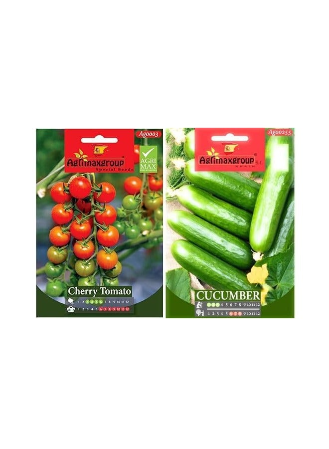 Generic Cherry Tomato seedss + Cucumber Seedss | Premium Quality Seedss by Agrimaxgroup Seeds Hybrid, seeds Organic Vegetable Seeds for Home and Garden Potted Plants,Easy to Plant,| Made in SPAIN 2pcs 