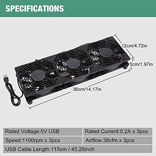 PANO-MOUNTS 3x120mm 360mm USB Cooling Fan System for Router Rack, DIY Audio Video Network Cabinet & Server - 5V Quiet Operation Computer Racks, Equipment Workstation/Mining Machine/Laptop Cooling - Image 5