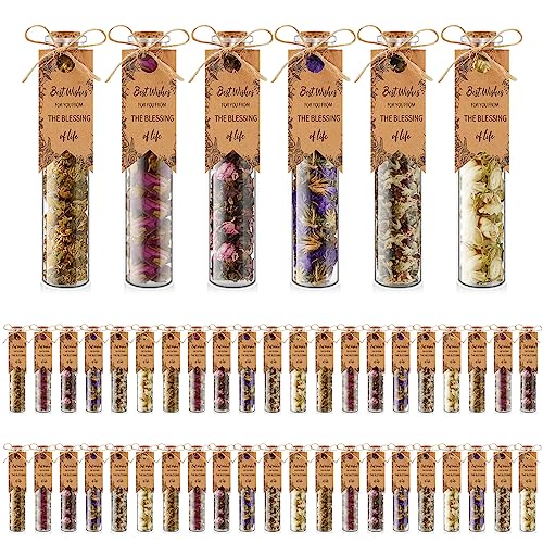 Otuuz 48 Pcs Wedding Gifts Tea Party Favors for Women Bulk Rustic Bridal Shower Bridesmaid Gift for Guest Best Wishes Wedding Decor Souvenirs Dried Flower Tea Jar for Engagement Birthday, 6 Flavor - Image 1