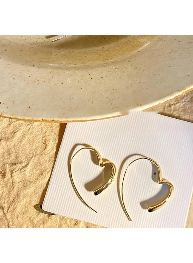 أقراط طوق قلب كبيرة مطلية بالذهب للنساء أقراط أطواق القلب المجوف مبالغ فيه مخطط اسمع أقراط تي - Image 4