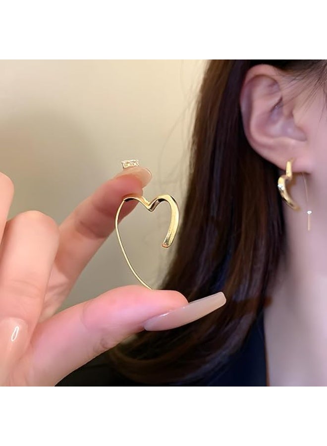 أقراط طوق قلب كبيرة مطلية بالذهب للنساء أقراط أطواق القلب المجوف مبالغ فيه مخطط اسمع أقراط تي - Image 2