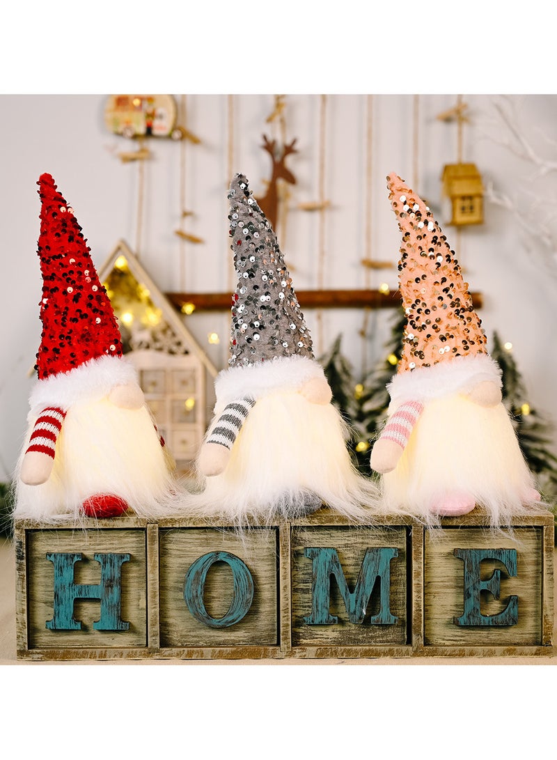 AUTOYSUR 1 قطعة زينة عيد الميلاد المتلألئة، زينة عيد الميلاد الفضية والوردية والحمراء - تماثيل دمى تومتي مضاءة، زينة عيد الميلاد - زينة سويدية، اسكندنافية، نوردية لعيد الميلاد (رمادي) - Image 3