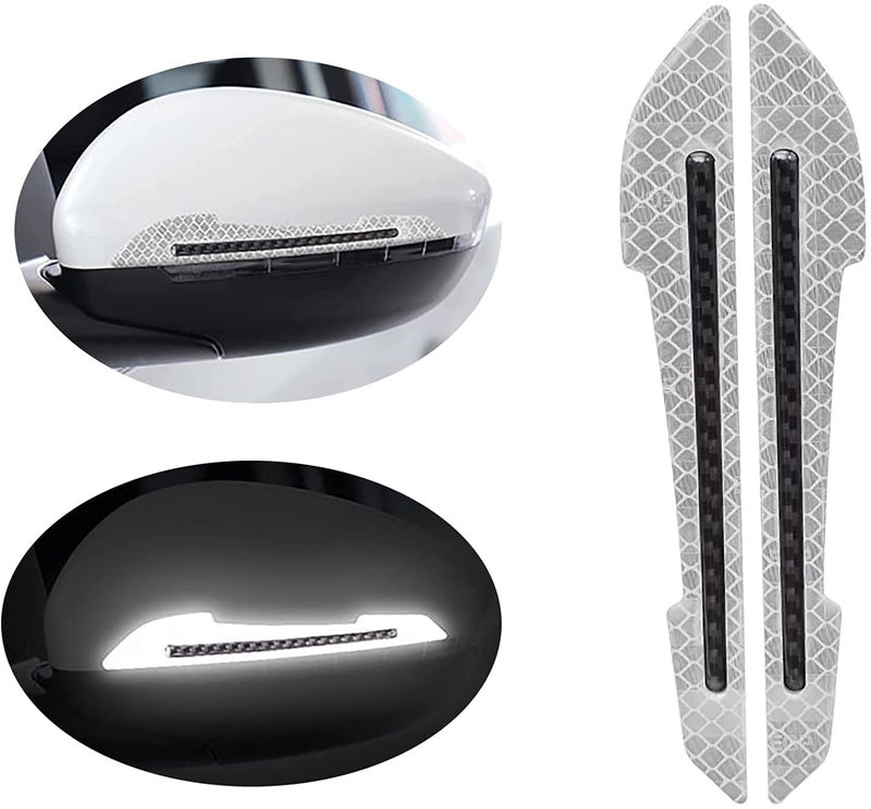 Allure Auto® 2 Pieces Reflective Car Stickers Set Rearview Mirror Reflective Warning Stickers Car Side Reflective Stickers for Car Safety (White) for Hyundai Grand i10 Nios - Image 1