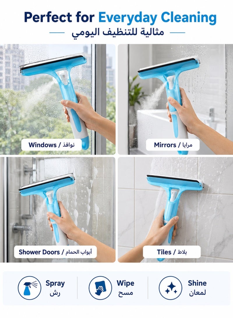 Leoxol Window Cleaner 3 In 1 | Spray Squeegee Wiper With Removable Microfiber Cloth | Plastic Glass Mirror Scraper For Bathroom Door Tile Home - Image 3