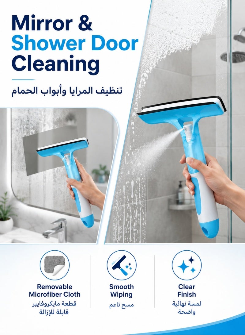 Leoxol Window Cleaner 3 In 1 | Spray Squeegee Wiper With Removable Microfiber Cloth | Plastic Glass Mirror Scraper For Bathroom Door Tile Home - Image 4
