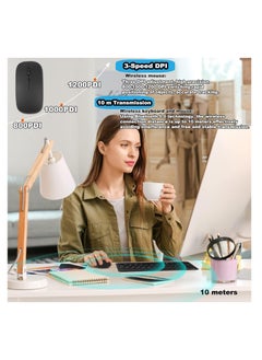 Aookay Arabic and English Bluetooth Keyboard and Mouse Combo, Ultra Slim Rechargeable Portable Wireless Keyboard Mouse Set for Android, Windows, Tablet, Mobile, iPhone, iPad, Desktop, Laptop (Black)  - Image 3
