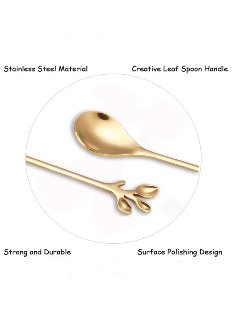 RATSAW 10 Pack Stainless Steel Gold Leaf Coffee Spoon Creative Tableware Dessert Spoons Stirring Mixing Sugar Stir Ice Cream Cake Teaspoon Set  - Image 2