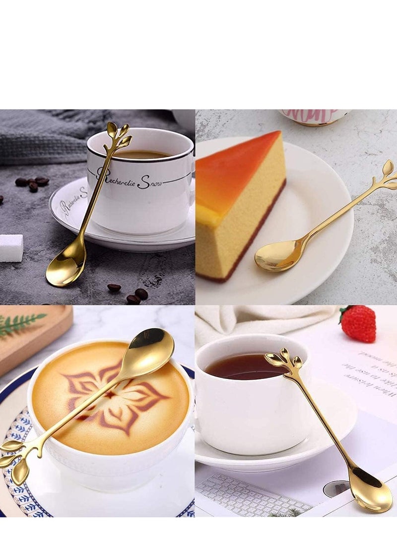 RATSAW 10 Pack Stainless Steel Gold Leaf Coffee Spoon Creative Tableware Dessert Spoons Stirring Mixing Sugar Stir Ice Cream Cake Teaspoon Set  - Image 4