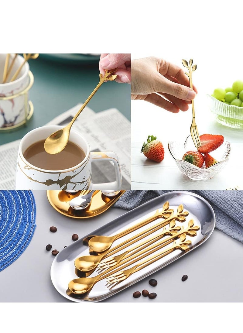 RATSAW 10 Pack Stainless Steel Gold Leaf Coffee Spoon Creative Tableware Dessert Spoons Stirring Mixing Sugar Stir Ice Cream Cake Teaspoon Set  - Image 5