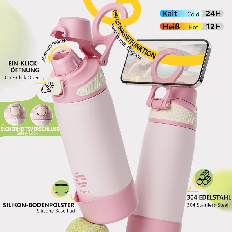 FjBottle Stainless Steel Drinking Bottle with Magnetic Grip as Phone Holder - 1-Click Opening Sports Water Bottle 1000/700/600 ml – BPA-Free/Leak-Proof Bottle for Fitness, Yoga - Image 4