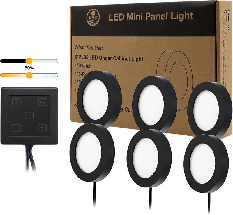 VST Under Cabinet Lights CCT 3000K-6000K, Puck Lights Color Temperature and Brightness Adjustable with Touch Switch and ETL Listed Led Driver, Plug in Led Light for Kitchen Under Cabinet Wardrobe - Image 1
