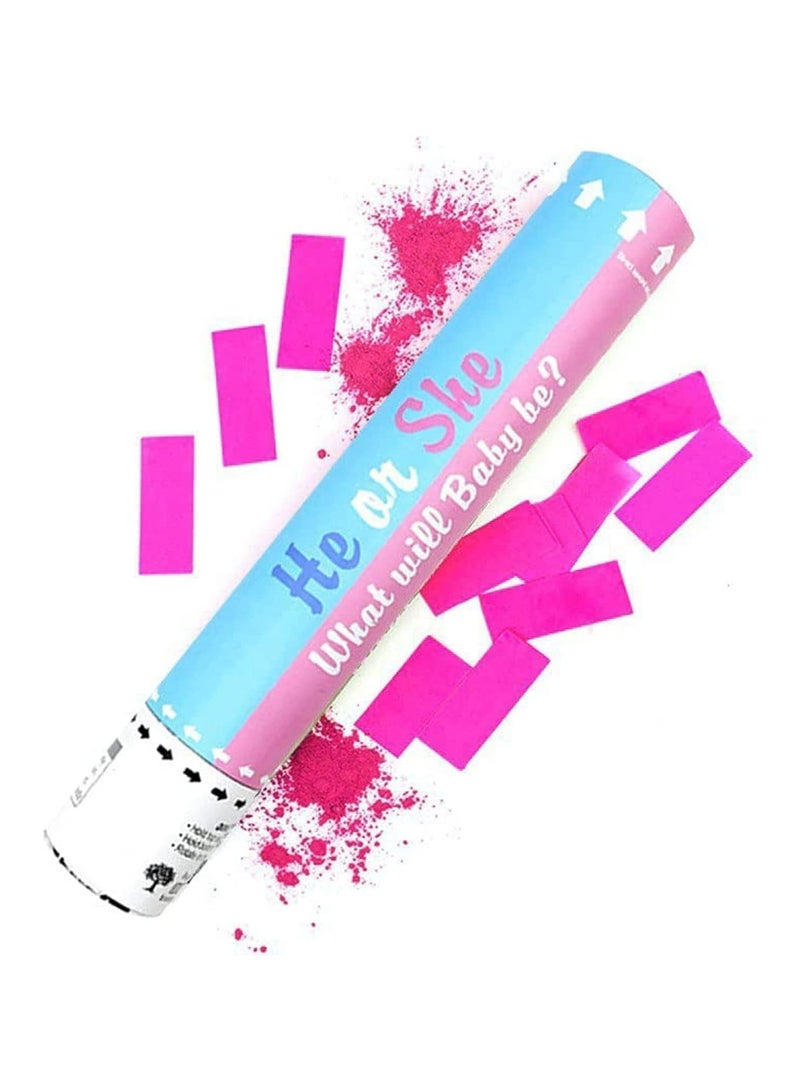 [1 Pack] Pink Gender Reveal Confetti Cannon [30 cm] - Party Poppers Pregnancy Announcement and Baby Girl Gender Reveal Party