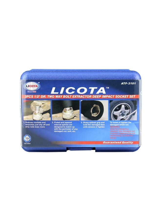 LICOTA 3 - Pieces 12 Inch. Two Way Bolt Extractor Deep Impact Socket Set Atf-3101  - Image 1