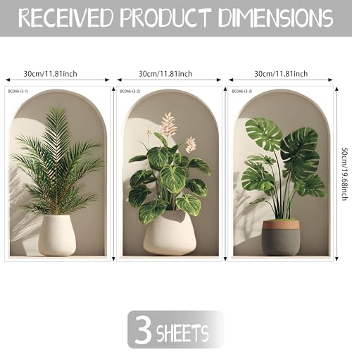 Ladinimo 3D Potted Plants Wall Stickers，Green Plants Wall Decals，Peel and Stick 3D Magic Art Sticker，for Living Room Bedroom Aisle Entrance Sofa Backdrop Yoga Room Home Decor (Potted Flower Decor 46) - Image 2