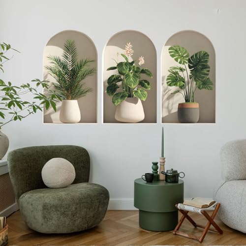 Ladinimo 3D Potted Plants Wall Stickers，Green Plants Wall Decals，Peel and Stick 3D Magic Art Sticker，for Living Room Bedroom Aisle Entrance Sofa Backdrop Yoga Room Home Decor (Potted Flower Decor 46) - Image 1