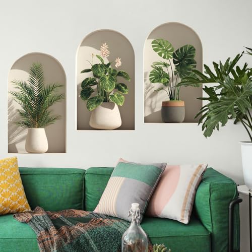 Ladinimo 3D Potted Plants Wall Stickers，Green Plants Wall Decals，Peel and Stick 3D Magic Art Sticker，for Living Room Bedroom Aisle Entrance Sofa Backdrop Yoga Room Home Decor (Potted Flower Decor 46) - Image 4