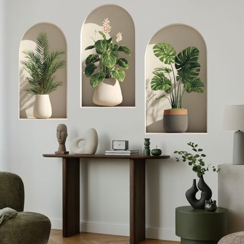 Ladinimo 3D Potted Plants Wall Stickers，Green Plants Wall Decals，Peel and Stick 3D Magic Art Sticker，for Living Room Bedroom Aisle Entrance Sofa Backdrop Yoga Room Home Decor (Potted Flower Decor 46) - Image 3
