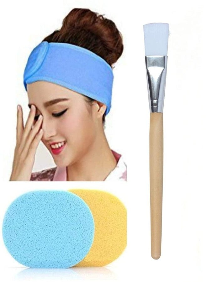 Prosopyare Face Pack Brush and Face Cleaning Sponge Non-Slip Spa Headband Combo Facial Mask Brush Set for Men's and Women's (Multi-Color) - Image 1