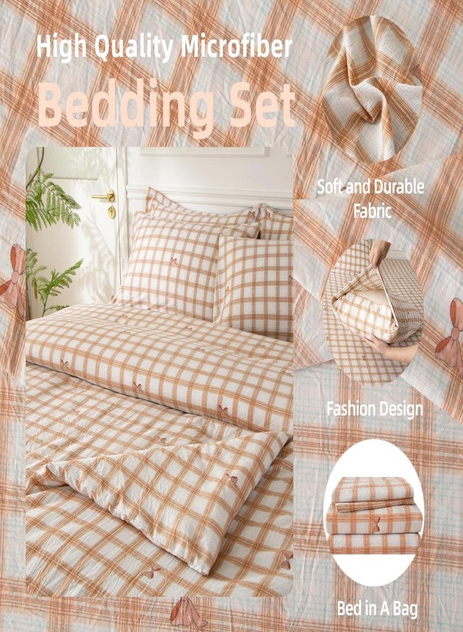 SDY 7PCS Brown Gingham Bow Bedding Set Queen，Soft Washed Microfiber Plaid Comforter Set and Checkered Sheets for Kids, Toddler, Girls, Boys，Cozy Brown Gingham Comforter - Image 4