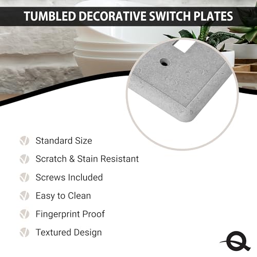 Questech Outlet Cover, Single Duplex Wall Plate 1-Gang Switch Plate Standard Size Electrical Outlet Receptacle Cover, Decorative Tumbled Texture, Gray, 3 Pack - Image 3