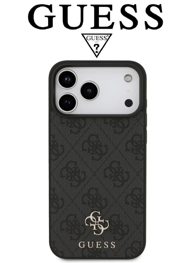 سي جي موبايل كفر جوال ايفون 17 برو من الجلد بنقش فاخر. كفر ايفون 17 برو يدعم الشحن اللاسلكي ماج سيف. جراب ايفون 17 برو حماية خلفية قوي ضد الصدمات. غلاف جوال ايفون 17 برو بتصميم فرنسي، انيق، ومعتمد بشراكة من جس (GUESS) و(CG MOBILE). جراب جوال أسود. - Image 3