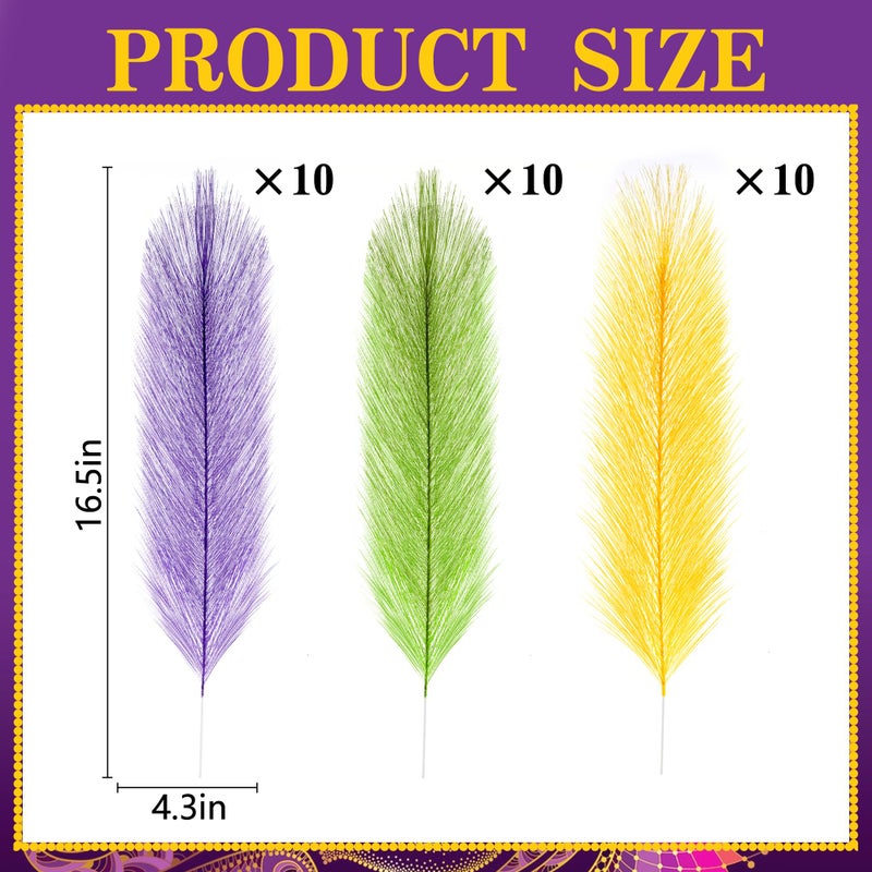 Watayo 30 Pcs Mardi Gras Artificial Feathers Stems, Purple Gold Green Feather Picks Vase Fillers, Mardi Gras Feather Branches Twigs Sprays Ornaments for Carnival Party Home Table Centerpiece Decor - Image 2
