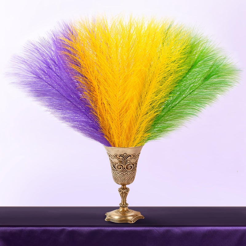 Watayo 30 Pcs Mardi Gras Artificial Feathers Stems, Purple Gold Green Feather Picks Vase Fillers, Mardi Gras Feather Branches Twigs Sprays Ornaments for Carnival Party Home Table Centerpiece Decor - Image 1