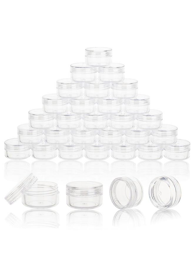 HPPFFY 50 Count 3 Gram Sample Containers, Clear Lip Balm Containers with Lids, Small Plastic Sample Jars with 4 Mini Spoons, 50pcs Labels (Clear Lid) - Image 1