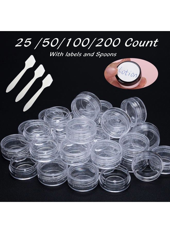 HPPFFY 50 Count 3 Gram Sample Containers, Clear Lip Balm Containers with Lids, Small Plastic Sample Jars with 4 Mini Spoons, 50pcs Labels (Clear Lid) - Image 4