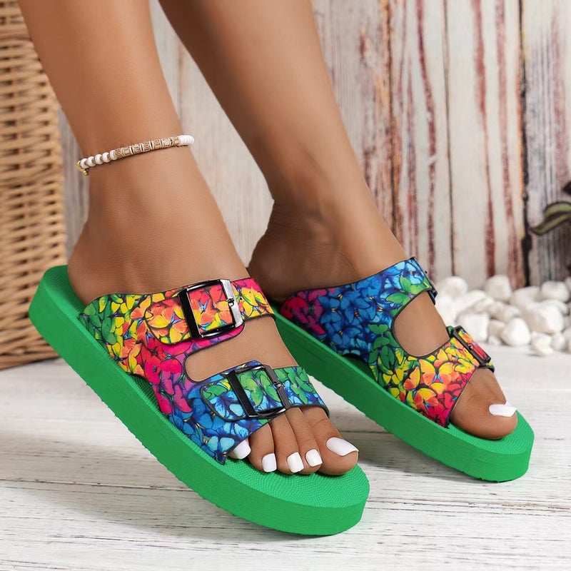 2025 Thick Bottom Slippers Women Slippers Plus Size Belt Buckle Soft Bottom Color Slippers Women - Image 5