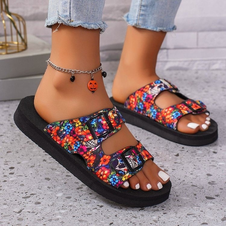 2025 Thick Bottom Slippers Women Slippers Plus Size Belt Buckle Soft Bottom Color Slippers Women - Image 3