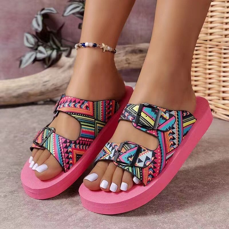 2025 Thick Bottom Slippers Women Slippers Plus Size Belt Buckle Soft Bottom Color Slippers Women - Image 2