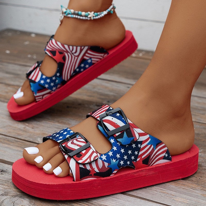 2025 Thick Bottom Slippers Women Slippers Plus Size Belt Buckle Soft Bottom Color Slippers Women - Image 1