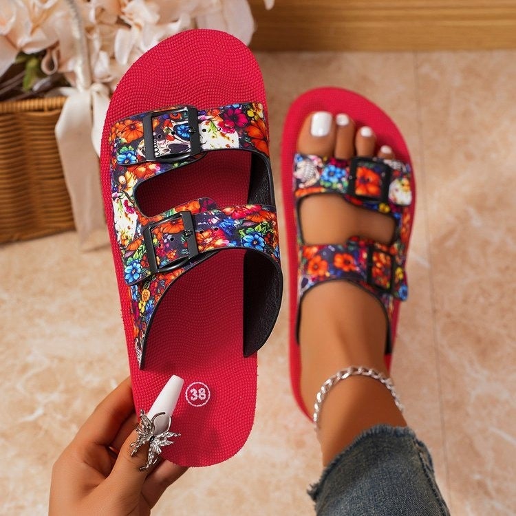 2025 Thick Bottom Slippers Women Slippers Plus Size Belt Buckle Soft Bottom Color Slippers Women - Image 4
