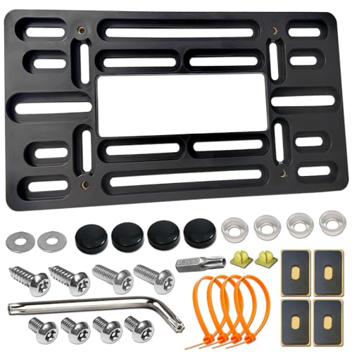 Aootf Front License Plate Bracket Holder- Front License Plate Mounting Kit for 2 Drill Holes Bumper, Universal Car Tag Adapter with Anti Theft Stainless Steel Screw Bolt Caps - Image 1