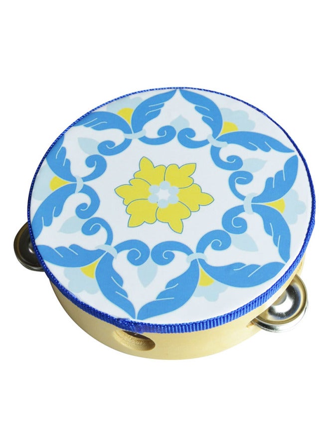 Tambourine Kindergarten Dance Props Children's Tambourine Musical Instruments Orvus Special Xinjiang Bell Linggu-Color:15cm Diameter Blue Flowers - Image 1