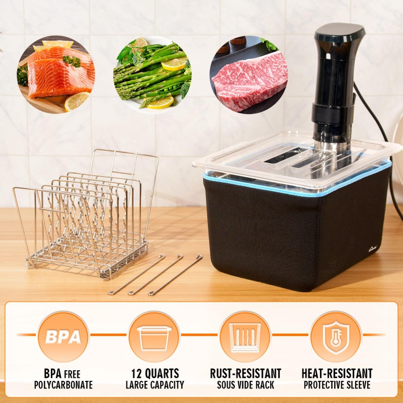 homenote HOMENOTE Container 12 Quart with Lid & Rack and Sleeve - BPA Free Complete Sous Vide Accessories Kit with Cookbook For Anova and Most Sous Vide Cookers  - Image 4