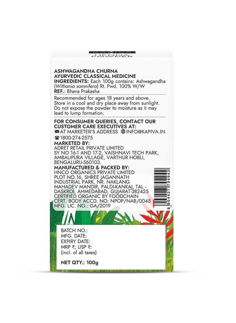 Kapiva KAPIVA AYUR FOODS ORGANIC ASHWAGANDHA POWDER 100G  - Image 4